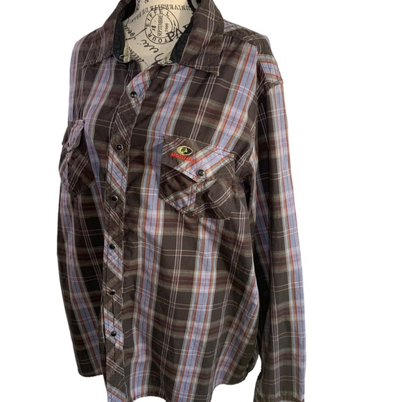 Mossy Oak camo hunting cowboy plaid snap button down shirt men’s 2X - Picture 5 of 11